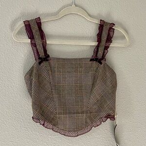 Tilly's Burgundy Plaid Lace Crop Top